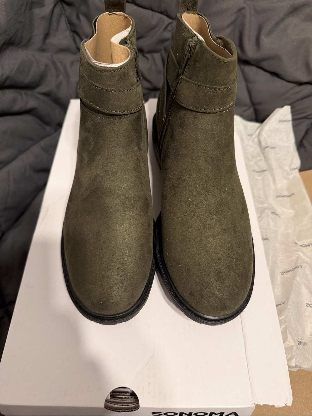 New Sonoma Olive Ankle Bootie with Side Zip